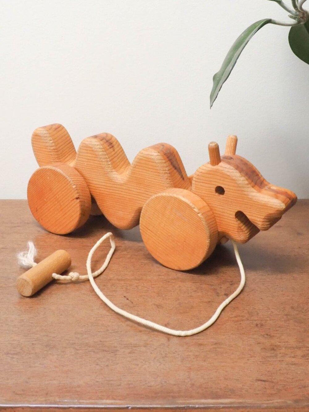 Vtg Wood Wobble Worm Pull Toy - Vintage Wiggly Worm - Wooden Toy Caterpillar